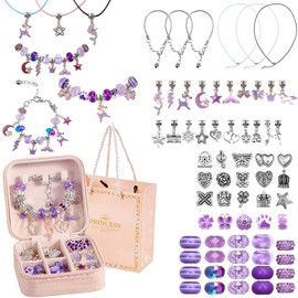 Sitengle Jewelry Toy, Accessory Kit, Bracelet Making, 66-Piece Set, Fashionable, String Toy, Charm, Bead Play, Birthday, Christmas, Present (Pink)
