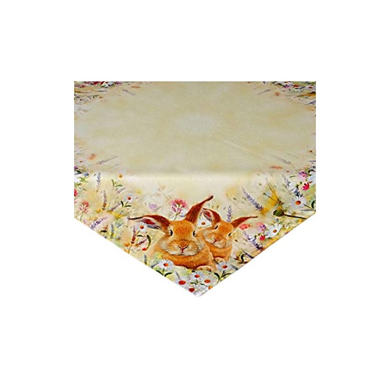 Raebel Tablecloth - Light Yellow / Colourful Embroidery Print Rabbits