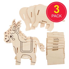 Baker Ross FX567 Donkey Wooden Pen Pot Kits - Pack of 3, Wood Craft Kits for Kids
