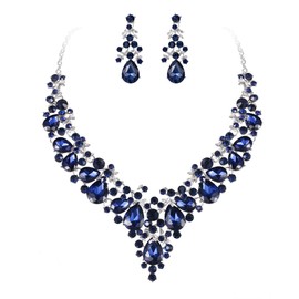 EVER FAITH Women's Crystal Bridal Banquet Floral Leaf Teardrop Necklace Earrings Set, Crystal, Crystal