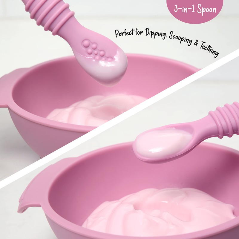 PrimaStella Unbreakable Silicone Non-Slip Bowl and Chew Spoon Set for