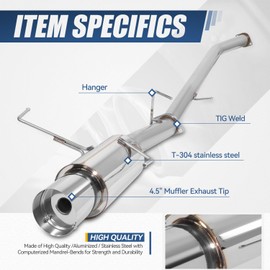 Auto Dynasty 4.5 Inches Round Muffler Tip Catback Exhaust System Compatible with 1995-1998 Nissan 240SX S14, Stainless Steel