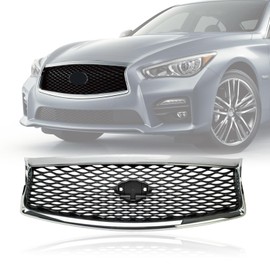 YLT AUTO Front Cover Upper Bumper Grille Fit 2014-2017 for Infiniti Q50 Gloss Black Front Mesh Air Intake Assembly Replacement Shroud…