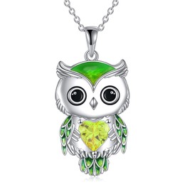 Owl Necklace Jewellery Gifts for Women Sterling Silver Birthstone Owl Pendant Necklace Christmas Jewellery for Women (08-August)
