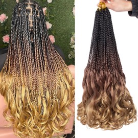 Mscat 9 Packs French Curl Crochet Braids 18 Inch Pre Looped Bohemian Goddess Box Braids Crochet Hair Synthetic French Curly Braiding Hair for Women 1B3027#