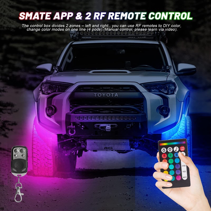 8 Pods RGB LED Rock Lights for Jeeps Trucks Golf