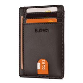 Buffway Buffway Slim Minimalist Front Pocket RFID Blocking Leather Wallets for Men and Women