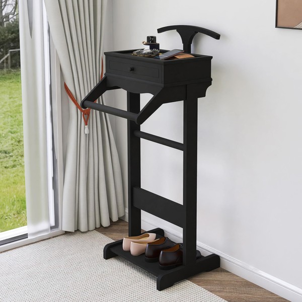 GLSCASA Wooden Valet Stand for Men, Suit Valet Stand with
