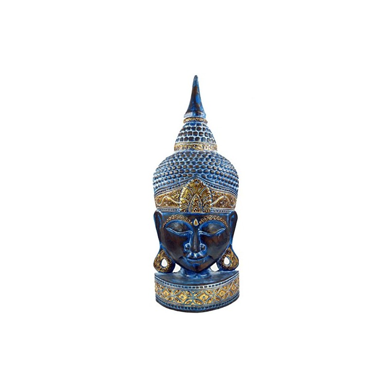 GURU SHOP Stehende Buddha Maske, Thai Buddha Statue - Blau/gold,