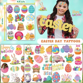 50 PCS Easter Temporary Tattoos for Kids Women, Easter Bunny Egg Chick Baskets Cute Tattoos Stickers Waterproof Face Body Fake Tattoos for Easter Party Favor Decorations Supplies 4 Sheets