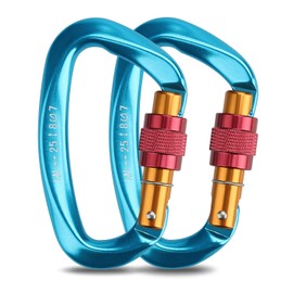Onlygreen Carabiner, Ultra Lightweight, Load Capacity: 55.1 lbs (25 KN (2,500 kg), D-Shaped, Screw Lock, Climbing Button, Screw Lock Function, Fall Prevention, Sturdy Aluminum Alloy, Durable, Multi-functional, For Mountain Climbing, Dog Walking, Fishing,