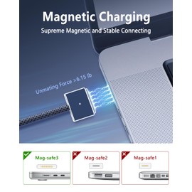 DERLULU USB-C to Magnetic 3 Fast Charging Cable (6.6 ft/2 m), Compatible with MacBook Air (15''/13'' M4 2025, M3 2024, 15'' M2 2023, 13" M2 2022), MacBook Pro (16"/14" 2024/2023/2021), Midnight Blue