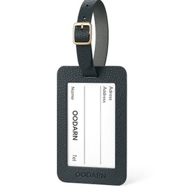 OODARN PU Leather Luggage Tags – Travel ID Labels for Suitcases, Durable Name Tag with Privacy Flap & Adjustable Strap – Stylish & Noticeable Travel Accessories for Men & Women (Black Milled)