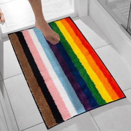 Premium Rainbow Bath Mat - Soft, Absorbent, Non-Slip, Machine Washable Carpet for Bathroom, Kitchen, Bedroom, Living Room, Colorful Bathroom Rug 1600 GSM (Rainbow Pride Stripes)