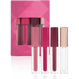 Set de Labiales Líquidos 4 Piezas- Kit de Maquillaje Diario (A) Acabado Brillante, Perlado, Larga Duración, Impermeables, No Manchan Vasos, Fácil de Aplicar y Alta Pigmentación