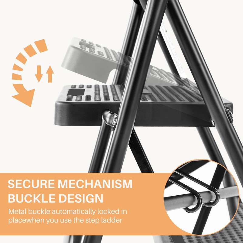 2 Step Ladder, Foldable Step Stool Ladder with Anti-Slip Pedal,