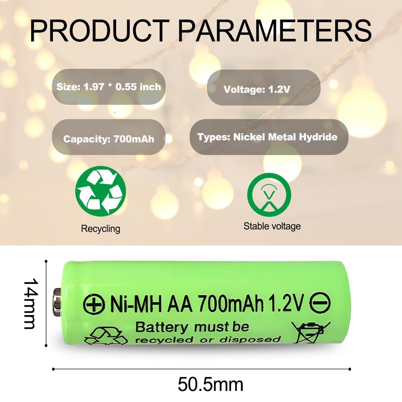 Zsolarigt Rechargeable AA 700mAh Solar Batteries NiMh 1.2V Pre-Charged Double
