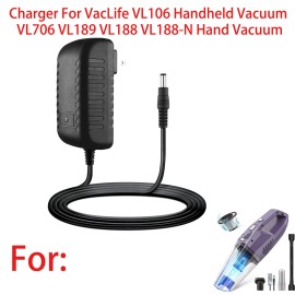 For VacLife Charger For VacLife VL106 Handheld Vacuum VL706 VL189 VL188 VL188-N Hand Vacuum