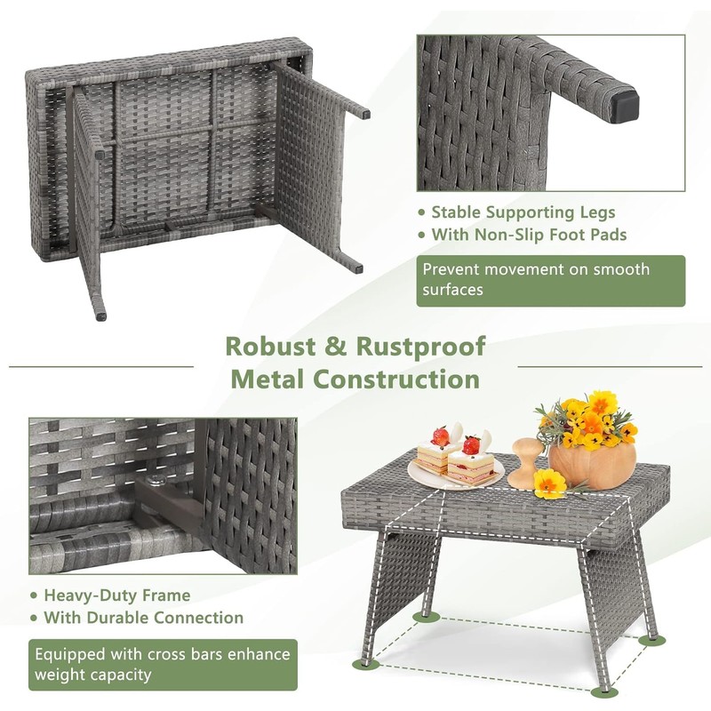 ReunionG Wicker Side Table, Grey