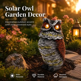 Solar Owl Garden Statue for Outdoor Decor – Rotating Head Resin Owl Accent for Yards, Patios & Lawns