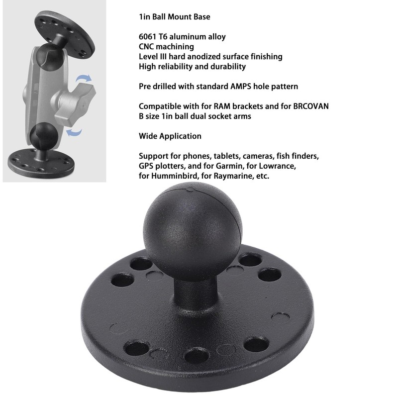 Mounts Circular 1" Ball 1" Aluminum Alloy Ball Mount with