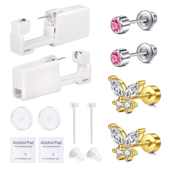 QWALIT Ear Piercing Kit Gold Ear Piercing Gun Kit Self