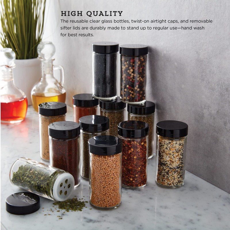 Kamenstein 5244227 Empty Jars With Black Cap, Set Of 12,