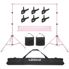 LDGHO Backdrop Stand 10x7ft(WxH) Photo Studio Adjustable Background Stand Support kit with 2 Crossbars, 6 Clamps, 2 Sandbags and Carry Bag for Parties, Events Decoration, Wedding, Photography (Pink)