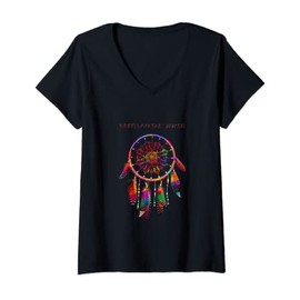 Womens WHITE MOUNTAIN APACHE Native Indian Colorful Dreamcatcher V-Neck T-Shirt