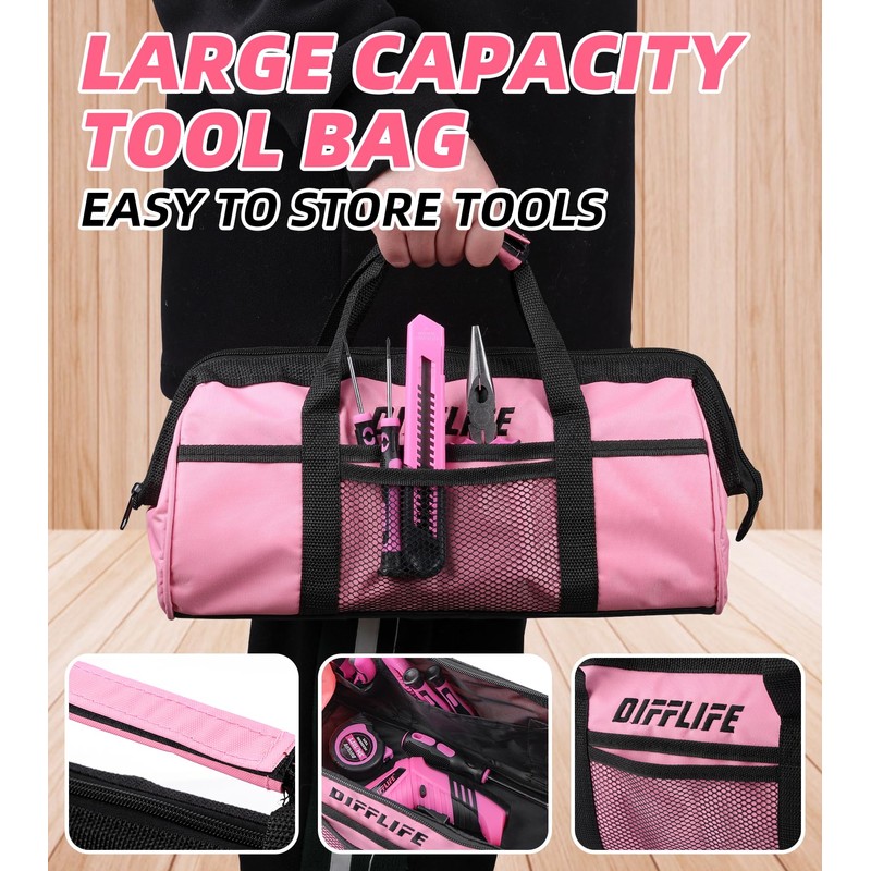 DIFFLIFE Pink Tool Set for Women, 126-Piece Lady's Power Screwdriver