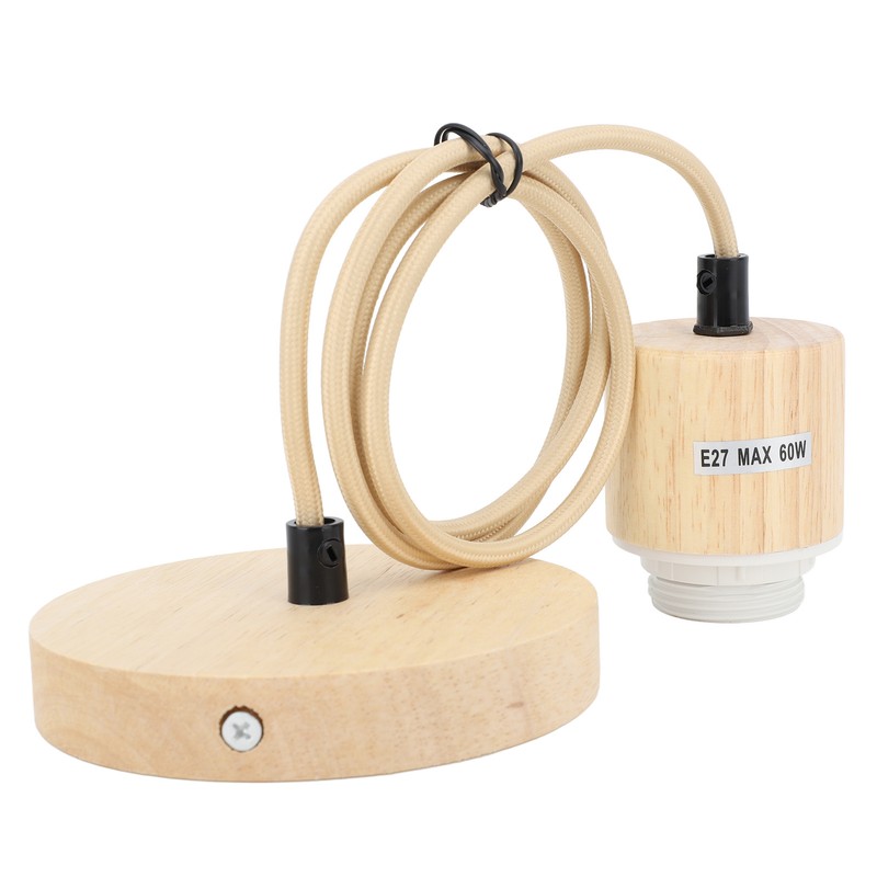 E27 Wooden Pendant Light Bulb Holder Vintage Lighting Accessory Wooden