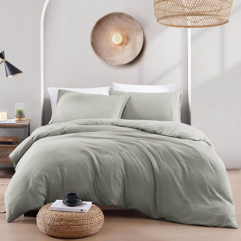 LANE LINEN Single Duvet Cover Set Silver - Pre Washed
