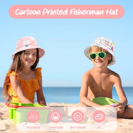 2pcs Kids Bucket Sun Hat, Cute Print Toddler Summer Sun Protection Bucket Hats with adjustable head drawstring, Adjustable Baby Hat for Infant Kids Toddler