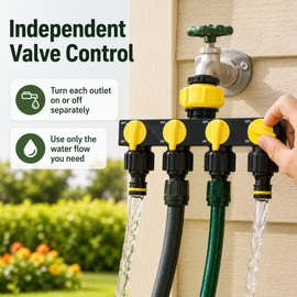 4-Way Garden Hose Splitter for Irrigation – Independent Valve Faucet Connector for Watering, Car Washing & Home Use