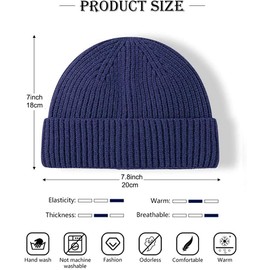 Furwabo Trawler Beanie Watch Hat Roll Up Edge, Winter Warm Knitted Hats Fisherman Unisex, navy