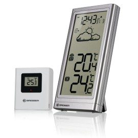 Bresser Meteo Temp Wireless Weather Station with Outdoor Sensor, Thermometer with Temperature Display for Indoor and Outdoor Use, Weather Forecast, with Fold-Out Base and Wall Mount, Silver