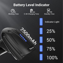 Tera Barcode Scanner Wireless 2D QR with Stand: Pro Version Battery Level Indicator 2500mAh Industrial Grade Bar Code Reader 3-in-1 Works with Bluetooth 2.4G USB Wired 8100 Black