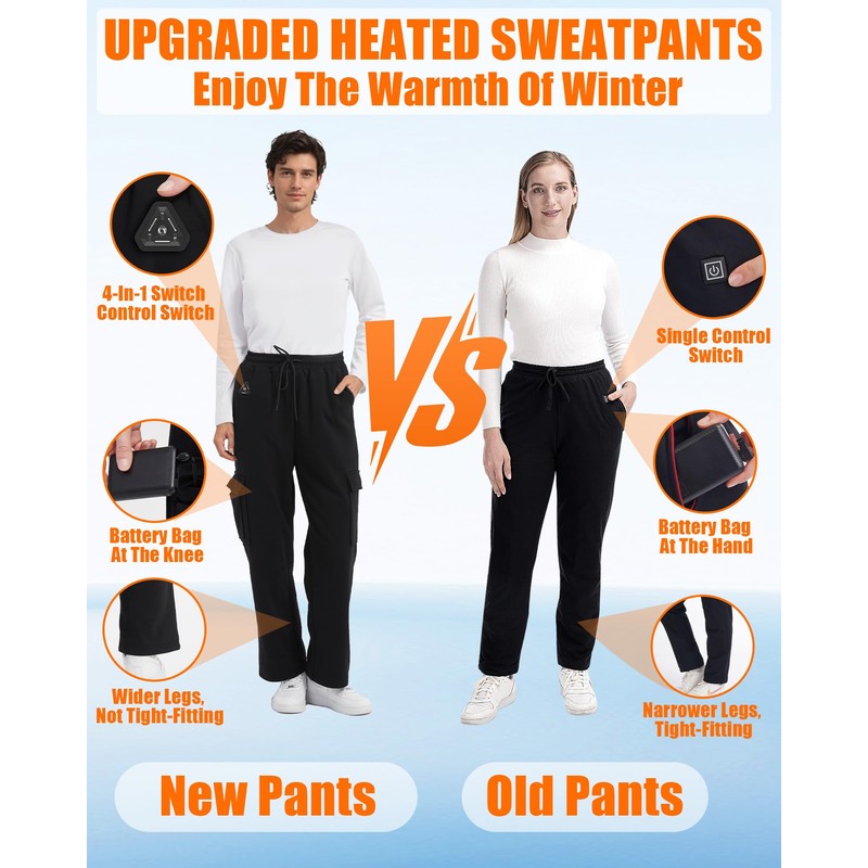 Men Heated Pants, 4 IN1 Control Switch Cargo Baggy Heating