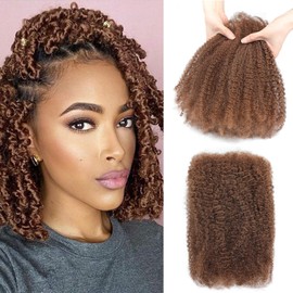 Geogroket Afro Kinkys Bulk Human Hair for Permanent Micro Locs/Twists/Braids/Repair Afro Kinky Curly Bulk Human Hair 16 Inch Brown （30# ）