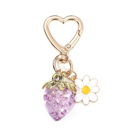 SJUIEO Cute Strawberry Keychain Bag Charm Flower Daisy Keychain Accessories Decoration Girls Purple Keychain Transparent Keychain, Plastic