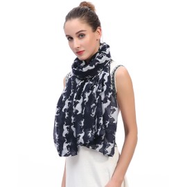 Lina & Lily Horse Animal Print Women's Scarf Shawl Wrap Lightweight (Dark Blue)