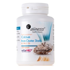 Aliness Calcium from Oyster Shells with Vitamin K2 MK-7 and D3, 100 Tablets