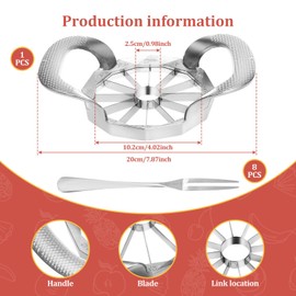 Apple Slicer, Stainless Steel, Apple Slicer with 8 Fruit Forks Made of Stainless Steel, Ultrarp Apple Split Cutter, High Performance Apple Splitter, Versatile Apple Chopper for 12 Even Pieces (Silver)