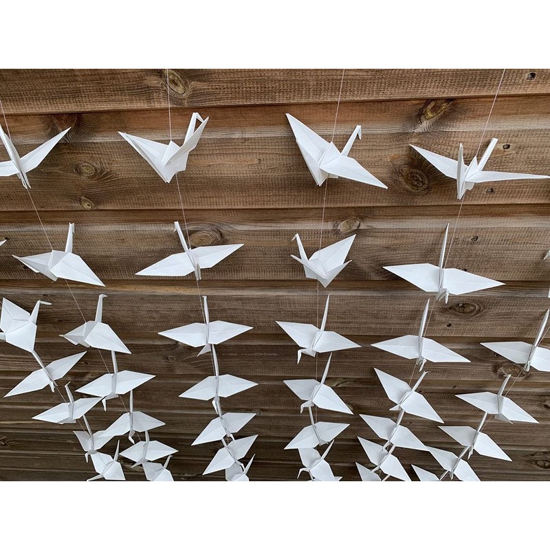 10Strings 5.9" Big Size Premade White Origami Paper Cranes Garlands