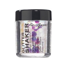 Stargazer Chunky Glitter Shaker, UV White. Cosmetic glitter for use on the eyes, lips, face, body, hair and nails.