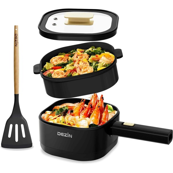 Dezin 2L Electric Hot Pot with Steamer 800W Non-Stick Cooker