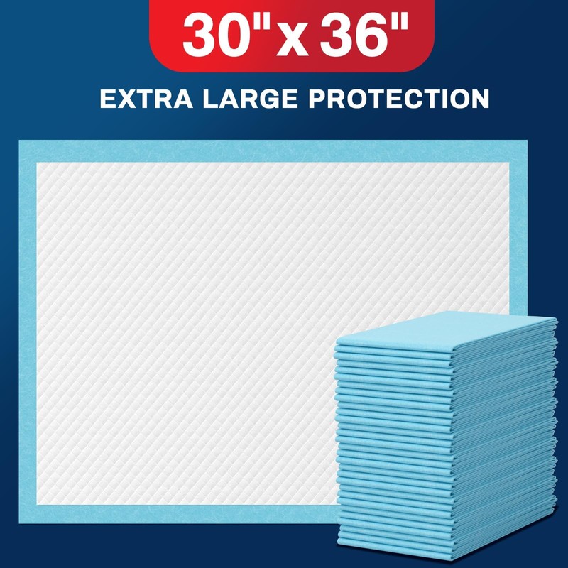 Tear-Resistant Disposable Bed Pads 36" x 30" 50 Count Absorbent