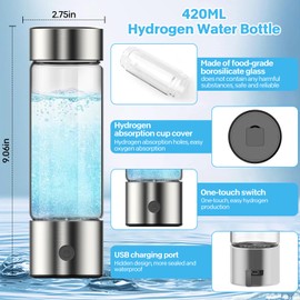 Vtizikl Hydrogen Water Bottle [420ml Portable] - Dual SPE/PEM Tech for Fast 3-Min Hydrogen Boost, BPA-Free & Leak-Proof Design, Ideal for Gym/Office/Travel - Wellness Gift 2025 (Silver)