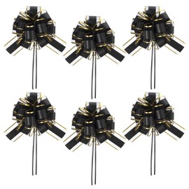 6 Inch 6 PCS Large Black Bows for Gift Wrapping, Pull Bow Ribbon Black Gift Bow, Party Birthday Gift Wedding Ribbon Bows Pull Bow for Christmas Baskets Gift Wrapping Valentine's Day Gift Decor Gold