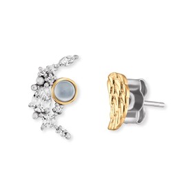 Engelsrufer Women's Stud Earrings Mix Wings Bicolour Made of Sterling Silver in Gold and Silver - Set with 7 White Zirconia Stones - Clasp - Nickel Free - 7.5 mm, Sterling Silver, Moonstone